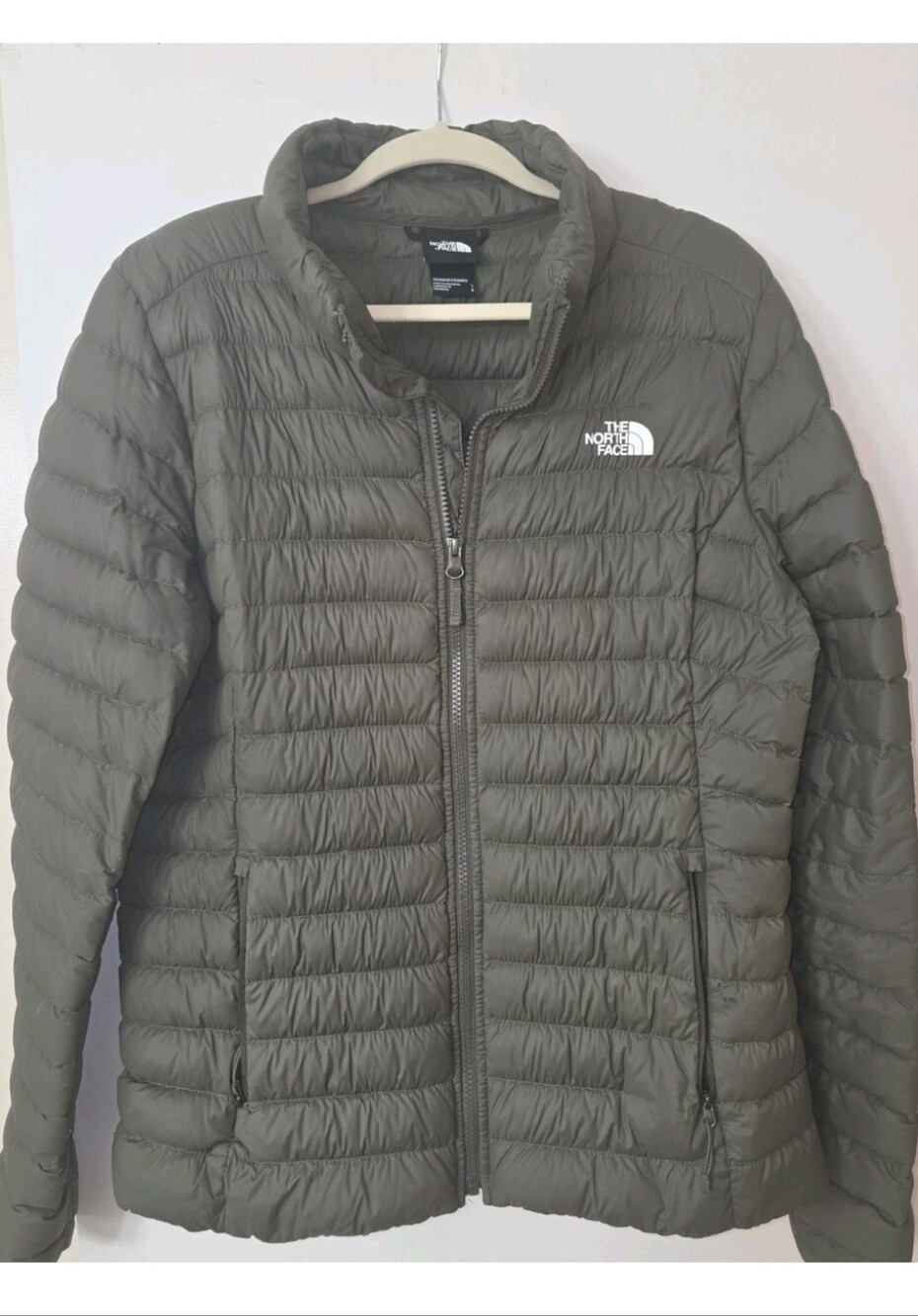 The North Face Women's Nuptse Insulated 700 Down Jacket Olive Green Pockets Lg